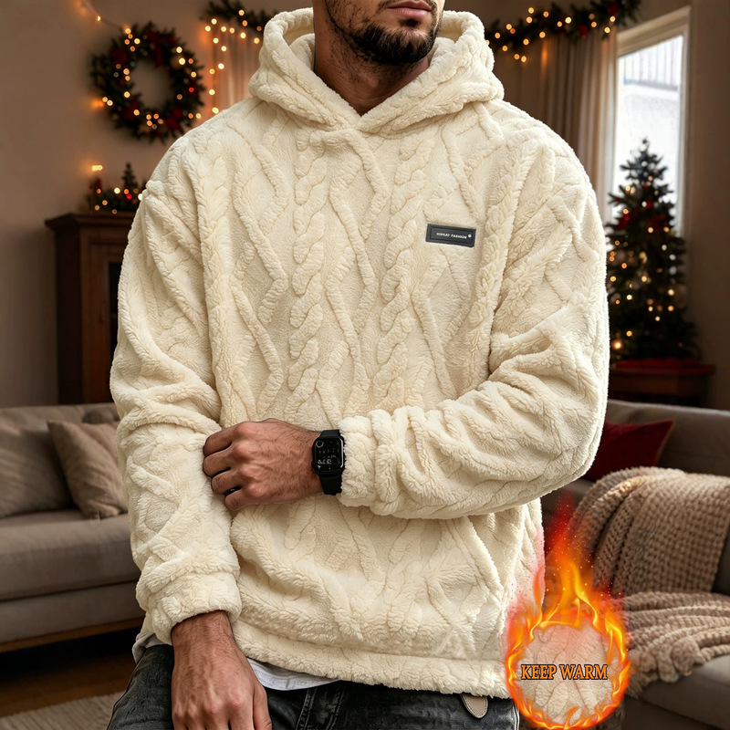 Cross-Border European Fashion Trendy Men's Autumn and Winter Christmas Fleece-Lined Hooded Loose Sweatshirt with Plush Jacquard Fabric Cross-Border European Fashion Trendy Men's Autumn and Winter Christmas Fleece-Lined Hooded Loose Sweatshirt with Plush Jacquard Fabric
