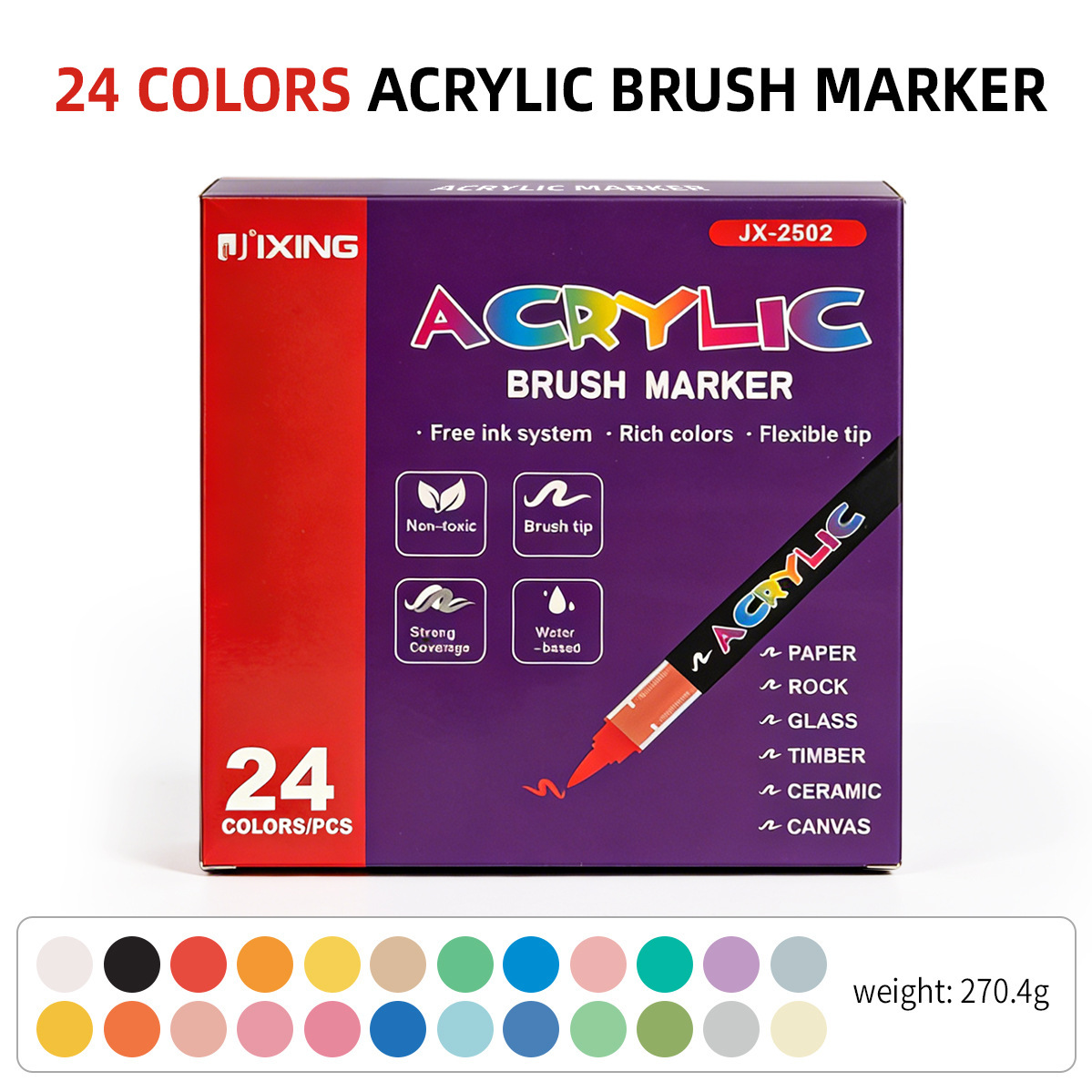 Acrílico líquido directo 24 colores (caja púrpura de cabeza única) en caja de cartón