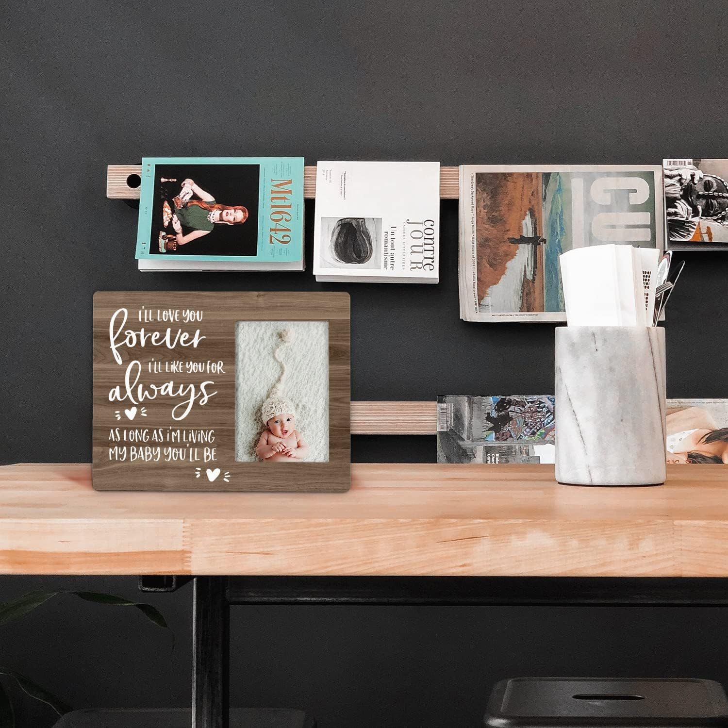 Marco de fotos de madera popular de madera decoración bebé marco de fotos conmemorativo colgando marco de fotos vertical