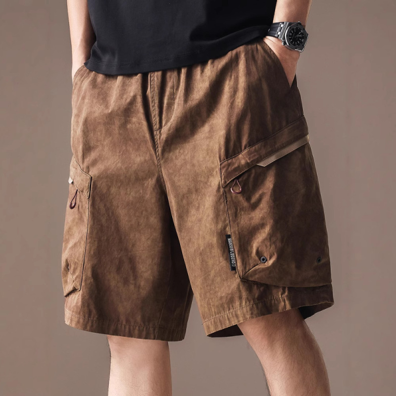 High-End Mountain Style Retro Tie-Dye Cargo Shorts for Men 2025 Summer Thin Ice Silk American Mid-Length Casual Shorts
