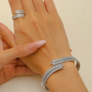 Popular European and American bracelets, electroplated true platinum color-preserving bracelets, ring sets, high-end temperament, versatile full-diamond bracelets