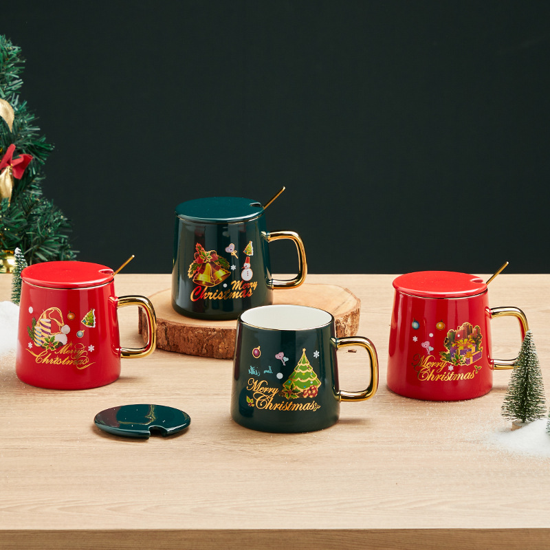 Taza de cerámica de Navidad con tapa cuchara nueva caja de regalo de Navidad de dibujos animados creativa transfronteriza