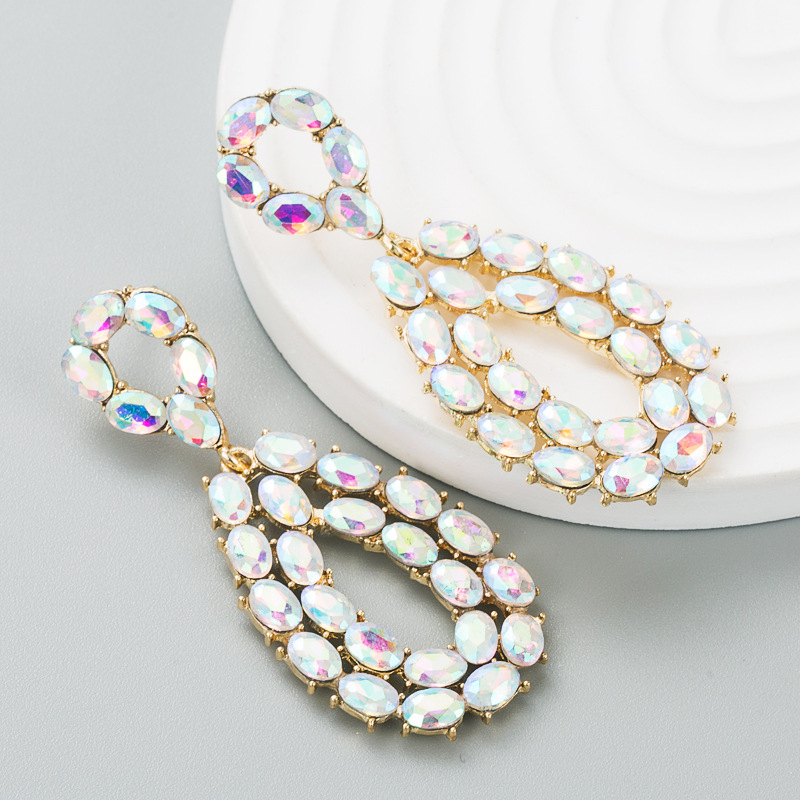 Alloy Material Fashion Geometric Diamond Alloy Artificial Gemstones Earrings