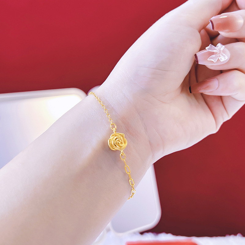 Arena oro pulsera mujer rosa pétalo cobre aleación joyería ajustable temperamento todo partido pulsera exquisitos accesorios al por mayor