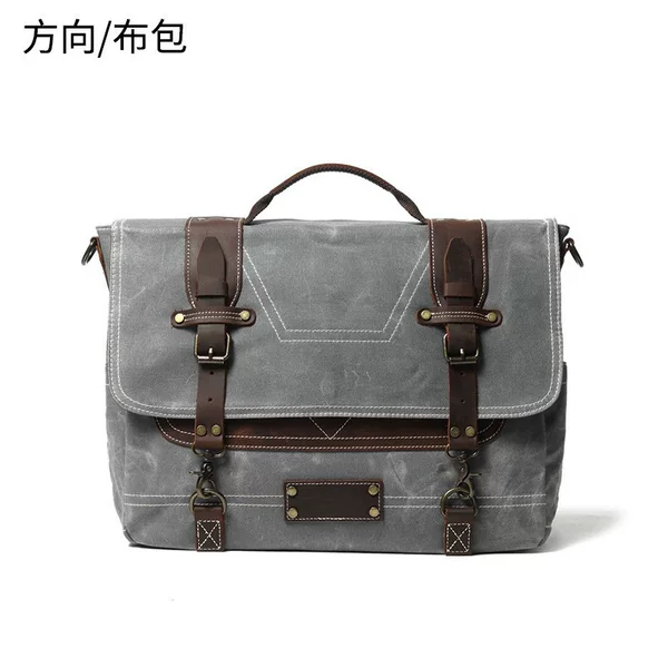 New Waterproof Oil Wax Canvas with Cowhide Briefcase European and American Men's Bag Retro Computer Bag Shoulder Crossbody Handbag