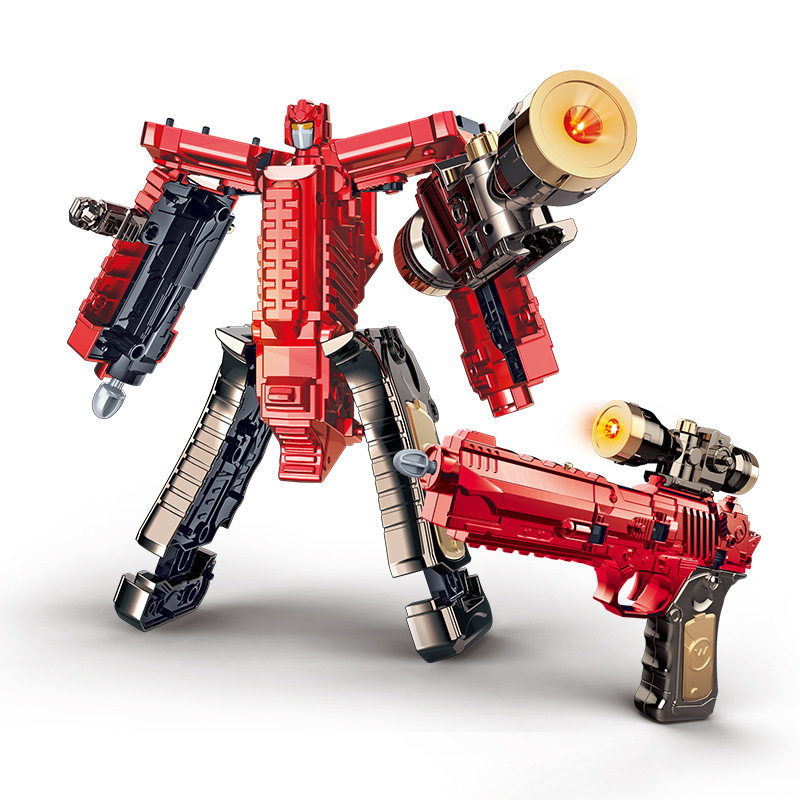 Red transforming assault pistol robot (two forms/sound and light/cannonball ejection)