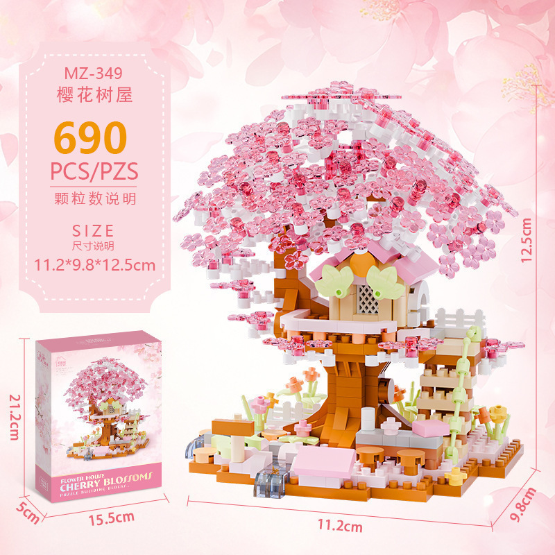 Compatible con Lego Sakura Tree House Street View Bloques de construcción Flor eterna Decoración en macetas Juguetes educativos para niños Regalo para niñas