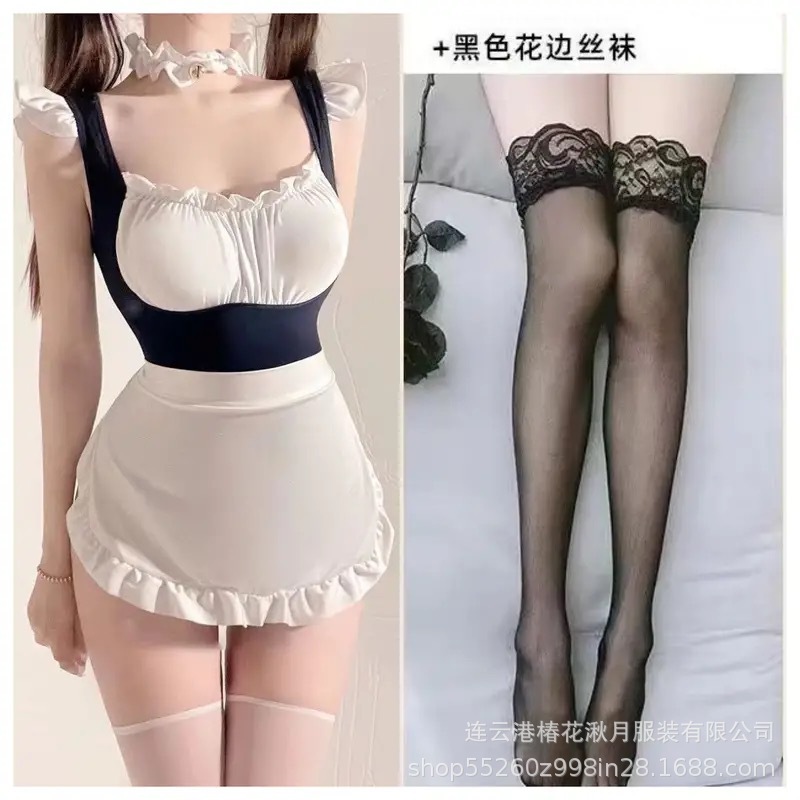 화이트 세트 블랙 스타킹