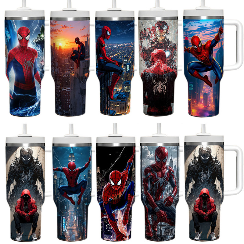跨境蜘蛛侠spider-man 40OZ不锈钢保温杯汽车杯带手柄车载冰霸杯|undefined