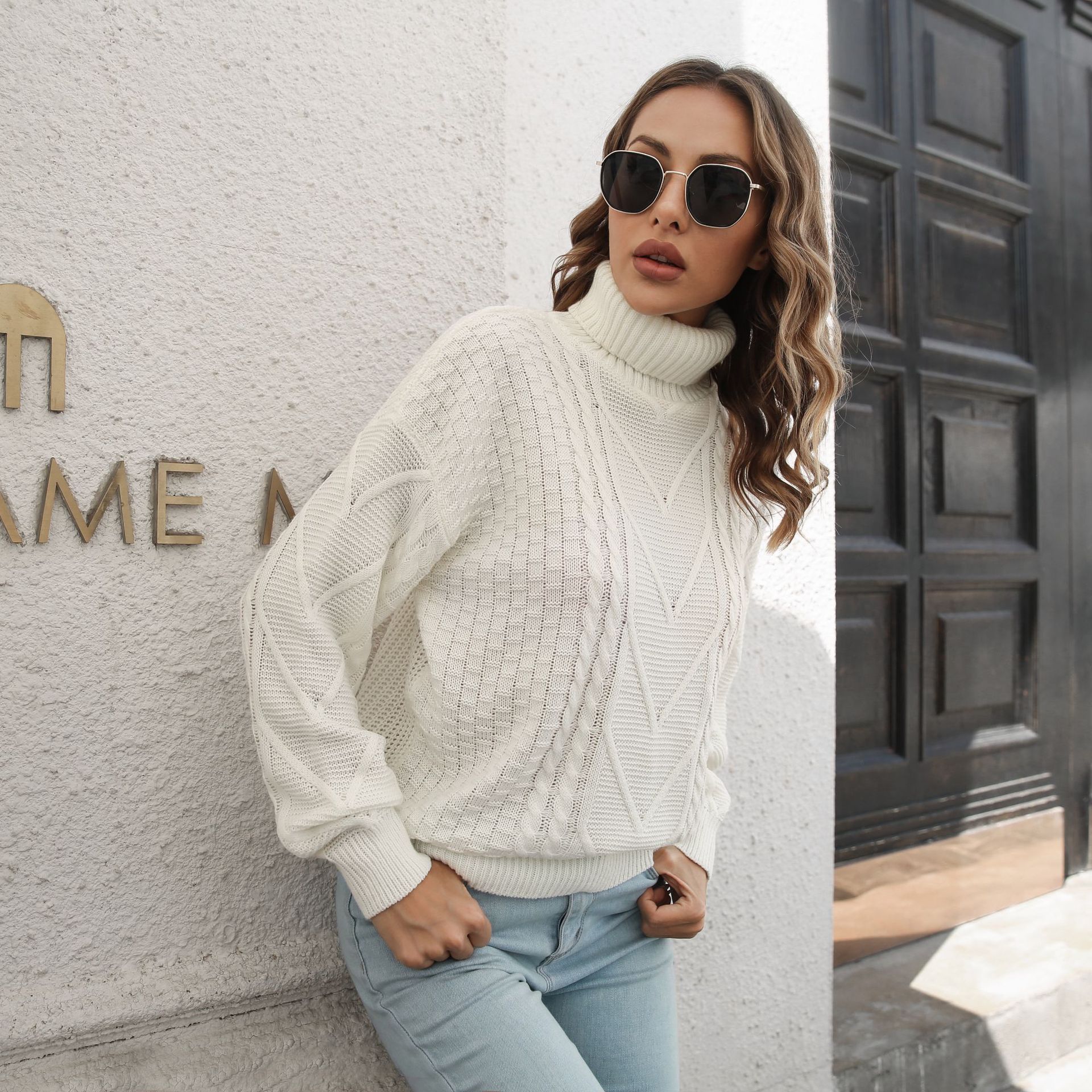 Design Three Dimensional Turtleneck Sweater Women Loose Autumn Winter Long Sleeve Sweater