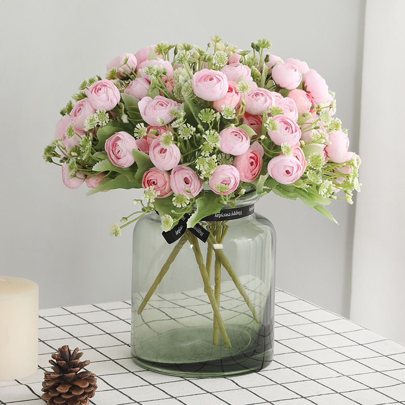 客廳家居裝飾仿真15頭韓式雪花小茶苞 韓式新娘手捧仿真玫瑰假花