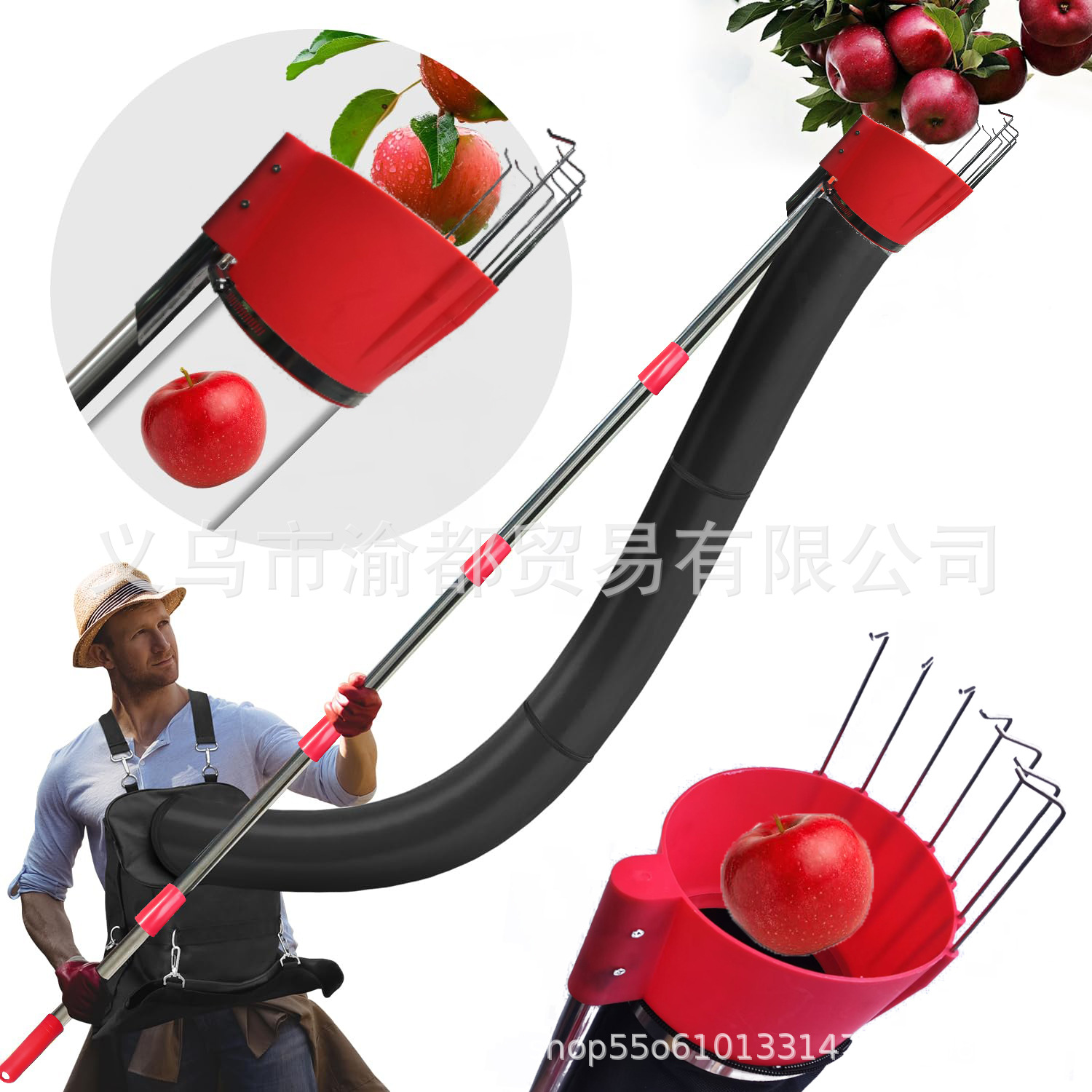 亚马逊新款摘水果神器13英尺伸缩背包一体机高空采摘杨梅芒果工具