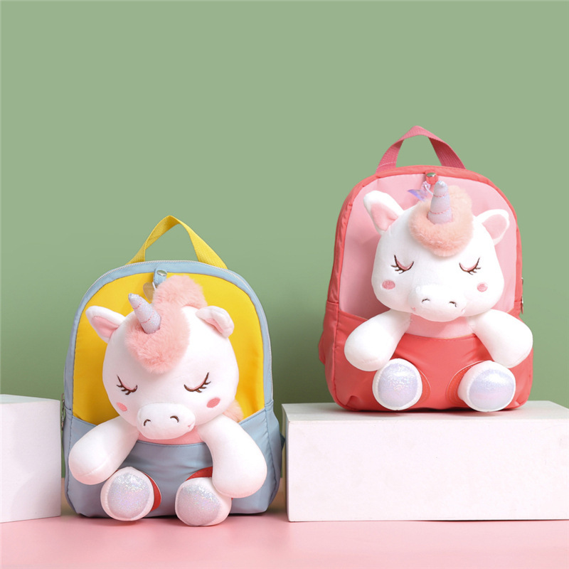Nuevos bolsos de peluche de dibujos animados para niños, bolsas de muñecas de unicornio coreanas, bolsas escolares para niñas lindas para jardín de infantes