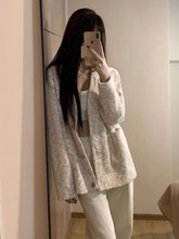 彩线2024新款春秋针织针织毛衣外套开衫女宽松日系复古慵懒风上衣