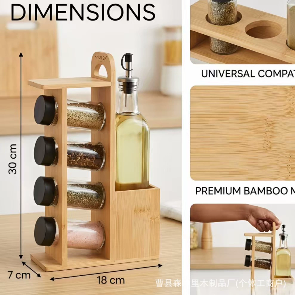Spice Rack Shelf Rack Solid Wood Countertop Kitchen from Yomiego