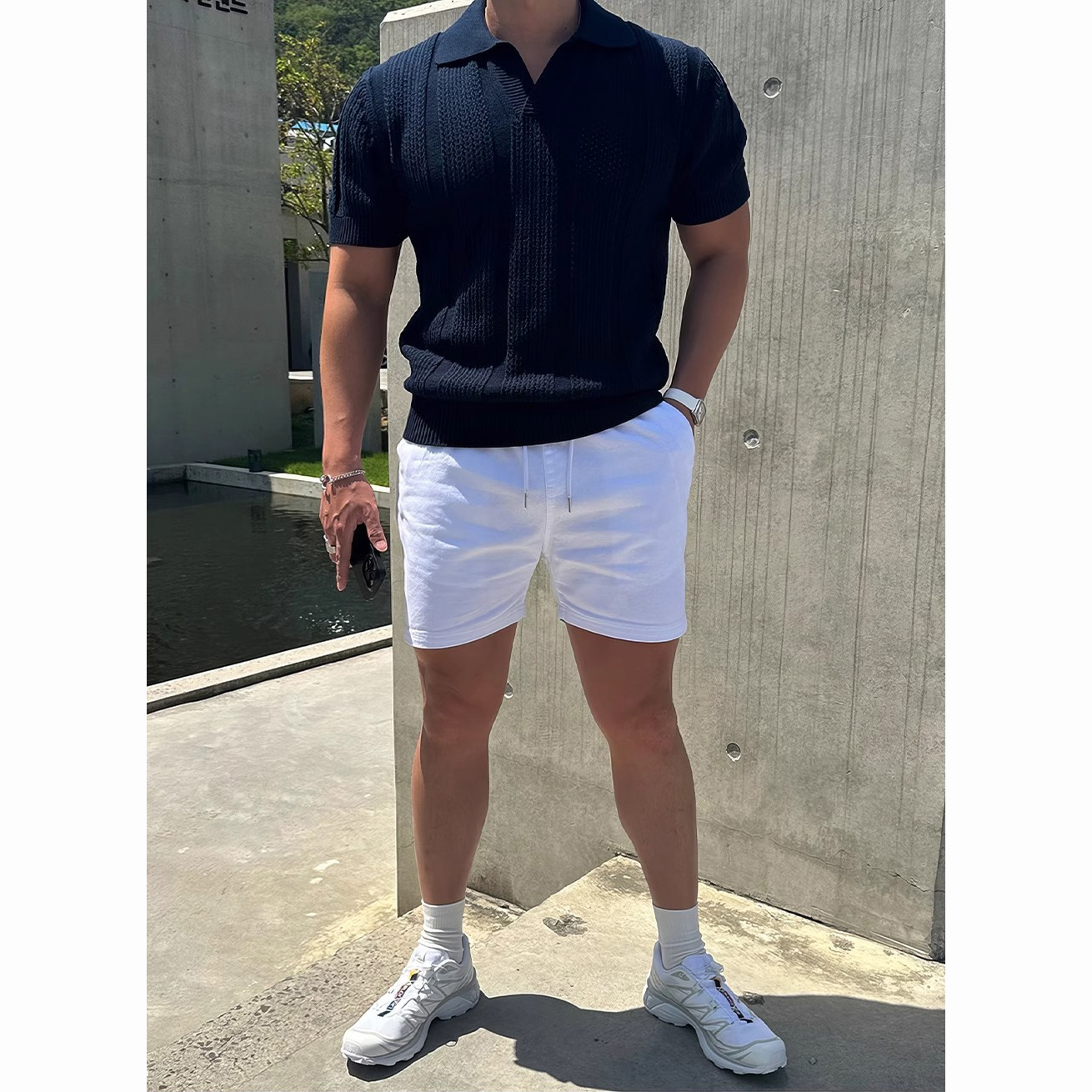 Verano nuevo estilo suéter de manga corta hombre hueco seda de hielo camisa POLO solapa delgado negocio marea comercio exterior transfronterizo al por mayor