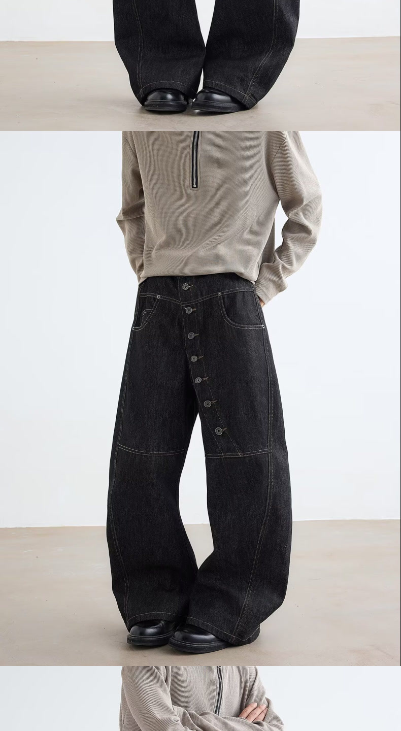 Men's Clothing Retro Patchwork Black Jeans For Unisex Plus Size Elastic Waist Loose Fit Slimming Versatile Spring Casual Denim_voghion.com