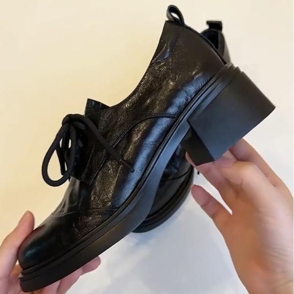 Britische Retro Schnür-loafer Mit Runder Kappe Und Blockabsatz_voghion.com