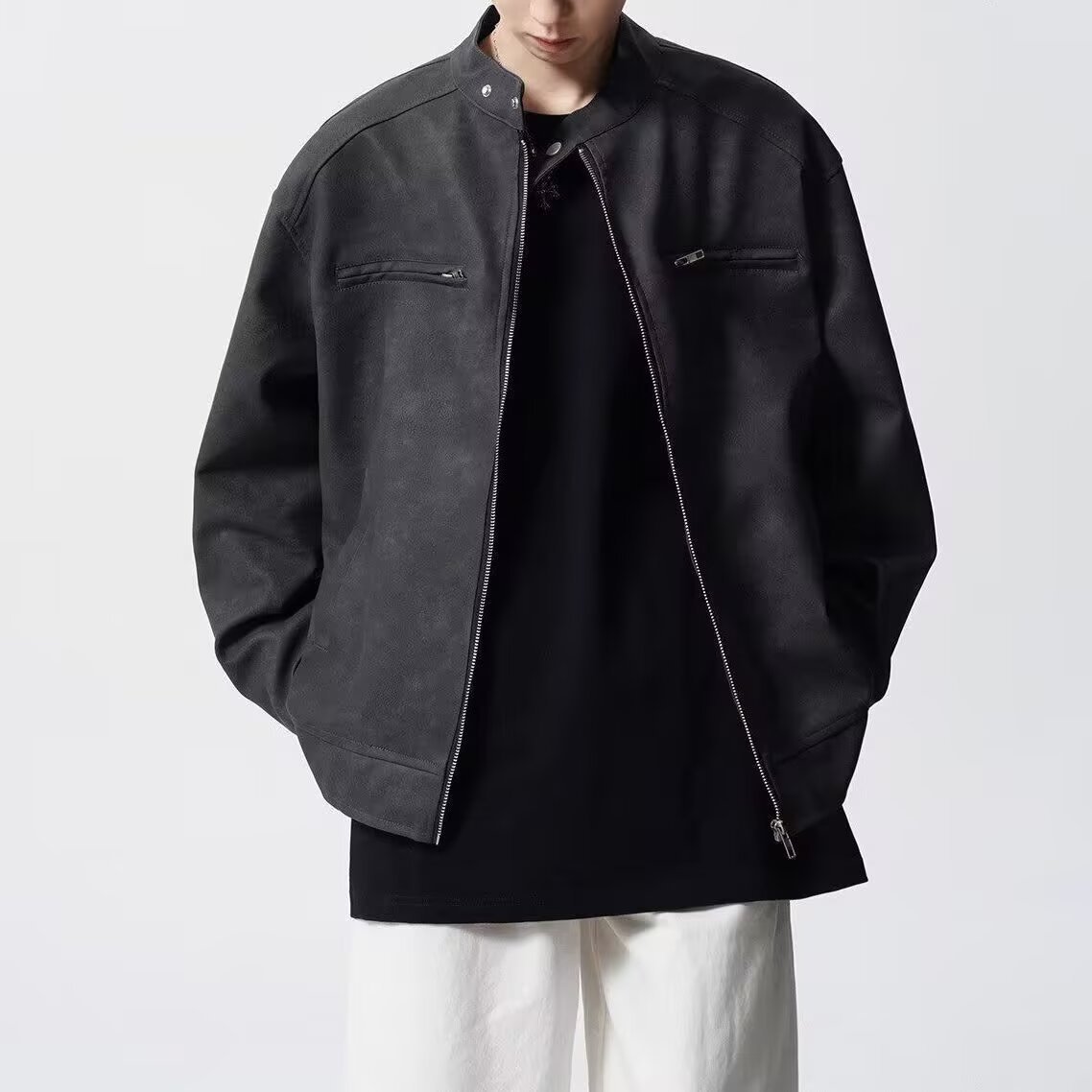 Men's Brown Leather Flight Jacket American Style Casual Style_voghion.com