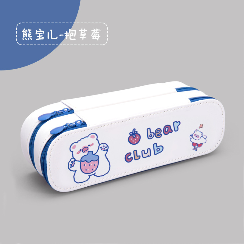 Caja de lápices de alta apariencia creativa de gran capacidad de lienzo de doble capa caja de lápices Escuela Secundaria secundaria primaria niños y niñas caja de papelería al por mayor