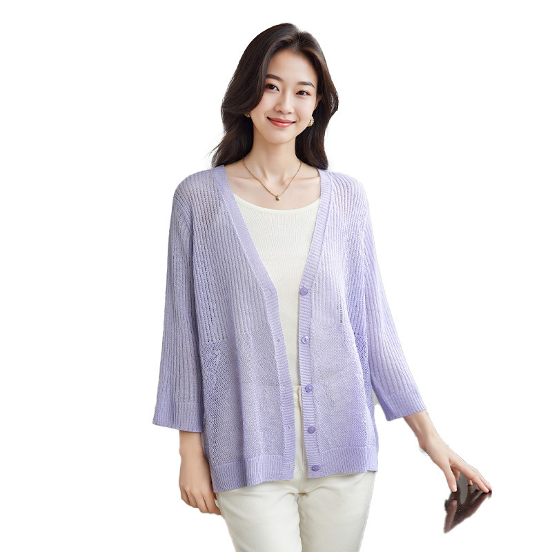 Women's Summer Thin Cardigan 2025 New Style with Camisole Dress, Loose Mid-Length Outerwear, Ice Silk Knit Cardigan for Women