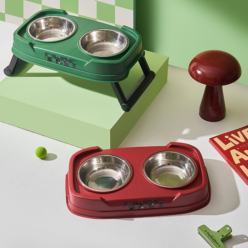 Tazón doble de acero inoxidable ajustable para mascotas Tazón de arroz de gran capacidad para perros Tazón de gato antideslizante y antivolcado Tazón plegable para mascotas