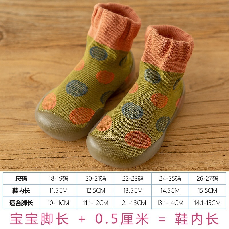春の新型の中筒学歩靴の靴下の赤ちゃんの柔らかい底の復古の高い靴の靴下の一体の丸い点|undefined