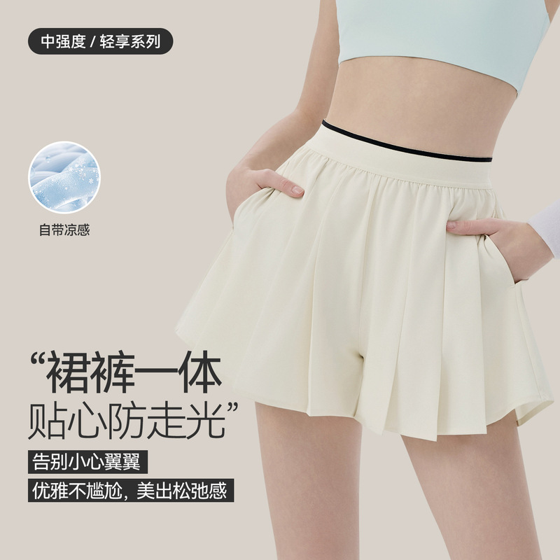Women's Sports Shorts for Outdoor Wear, Loose and Breathable, Fashionable Fitness Skirt Shorts, Hip-Covering, Slimming, with Side Pockets, Yoga Shorts