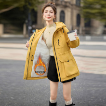 女式棉衣2025秋冬新款连帽洋气棉服夹棉加厚中长款外套女HJ9525