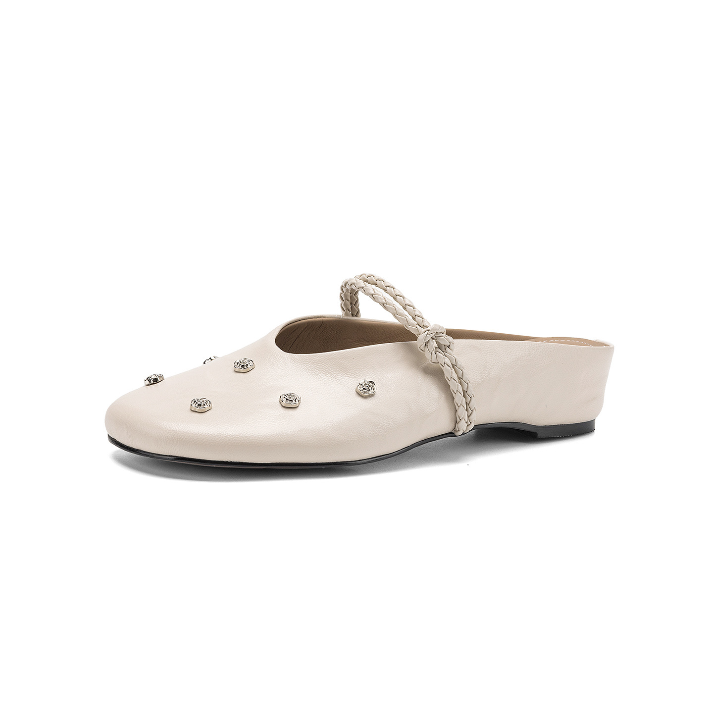 Sandal nữ mũi bít da dê quai ngang gót thấp — đen