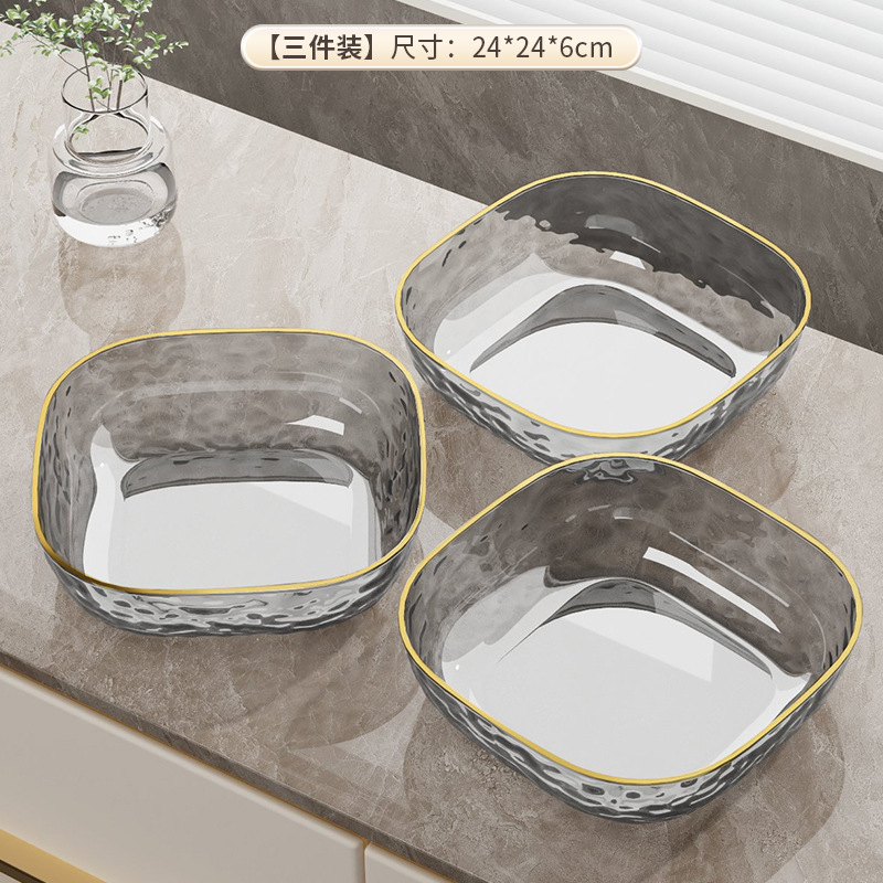 水波模様のフルーツプレート、リビングルームのコーヒーテーブル用、軽食やスナックプレート、透明で金縁の高級感のある大容量キャンディプレート、軽やかな高級感|undefined