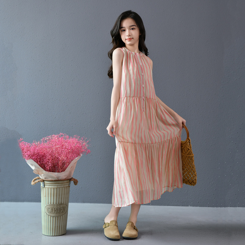 Vestido de niña, vestido de verano, falda larga por encima de la rodilla, falda de vacaciones, vestido de princesa dulce, falda grande, suelta, ropa de mujer para niños grandes, verano