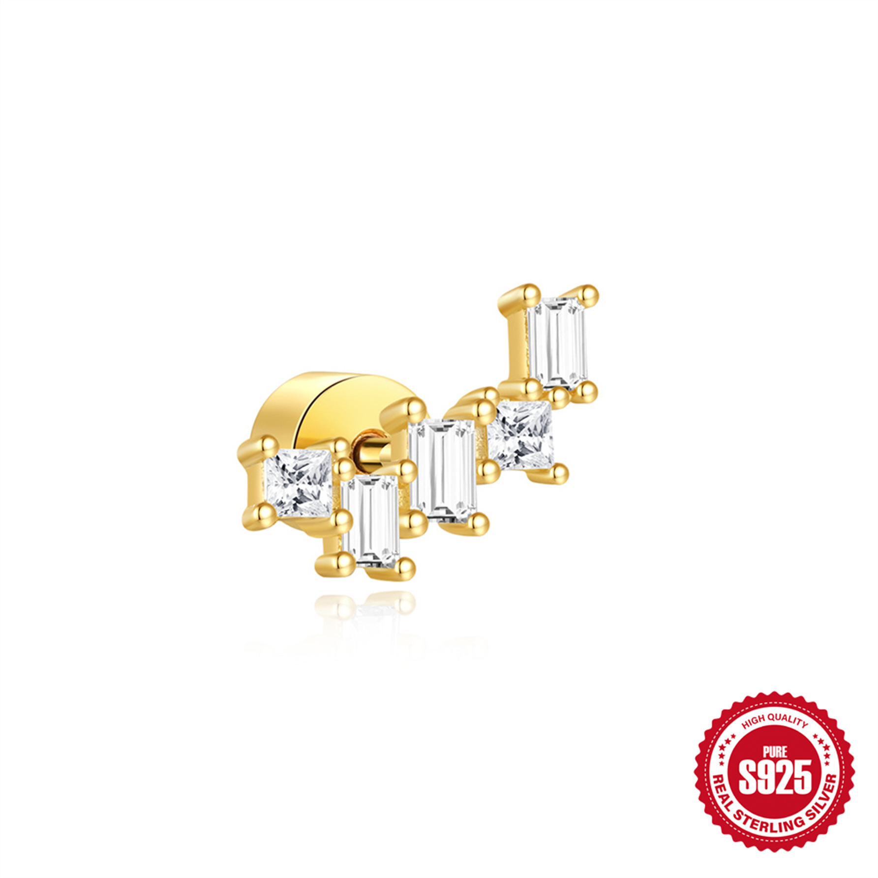 Nuevo estilo europeo y americano s925 plata de ley uso diario elemento de costura rectangular cartílago espiral perforador aretes mujer