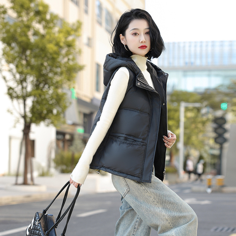 90鸭绒羽绒马甲女短款2025年秋冬新款韩版宽松轻薄羽绒服马夹连帽|undefined