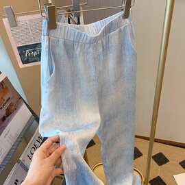 冰丝扎染高腰阔腿裤女2026夏季薄款垂感休闲长裤百搭显瘦直筒裤女