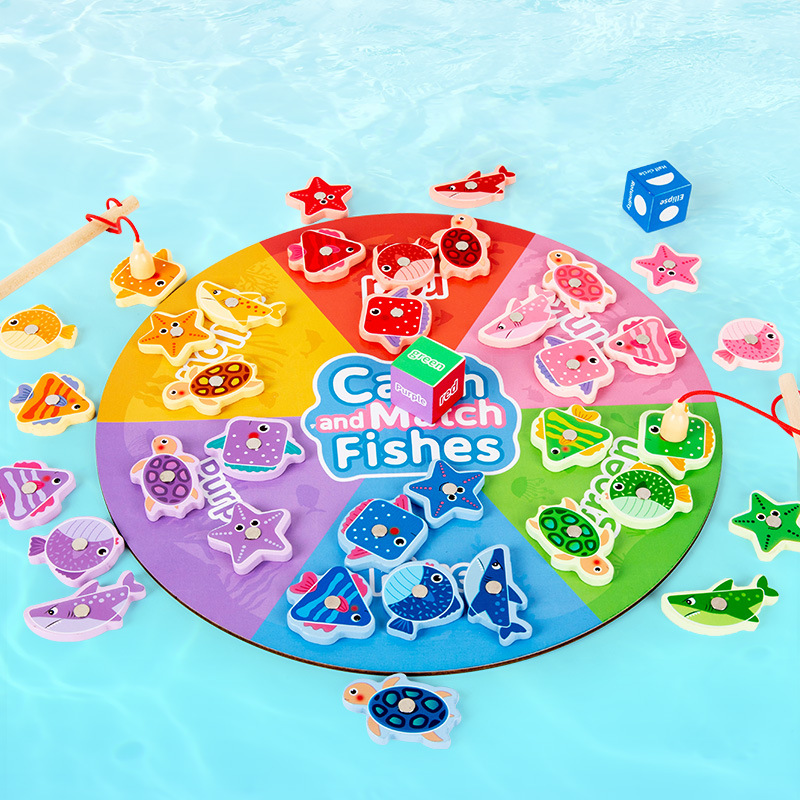 Coordinación mano-ojo, color, forma, juego de pesca, madera, magnético, niño, bebé, práctica para padres e hijos, jardín de infantes, educación temprana