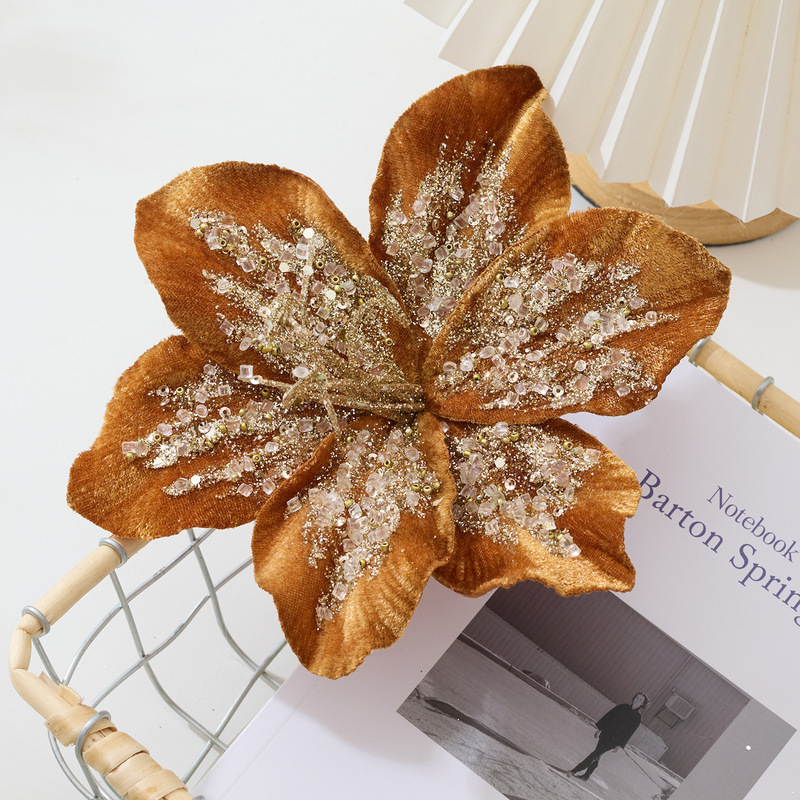 跨境新品圣诞节装饰品20cm绒布仿真百合花圣诞树装扮节日婚礼装饰|undefined