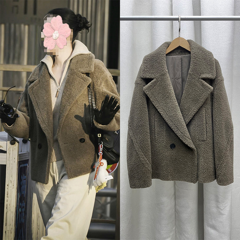 Song Jia's Same Style Fashionable Short Lamb Wool Outwear Winter New Korean Style Thickeneded Lapel Woolen Outwear for Women