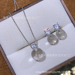 ナチュラルホワイトクリスタル電球イヤリングネックレス S925 シルバー象嵌ペンダントフルダイヤモンドリトルレッドブック人気ジュエリー卸売