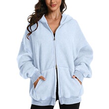 W 19891 Hooded Zip Up Sweatshirt Solid Color ��ñ��������