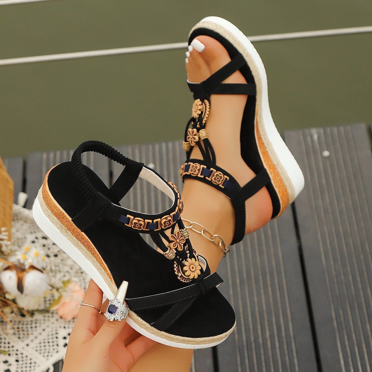 Women's Wedge Sandals Open Toe plus Size Platform Elastic Roman Summer Heeled Sandals_voghion.com