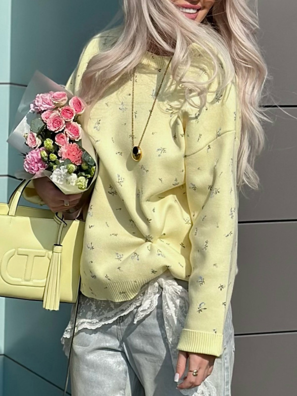 初秋の優しいスタイルの花柄ラウンドネックセータールーズフード付き小さな新鮮な多用途トップニッチ新しい甘い女性服|undefined