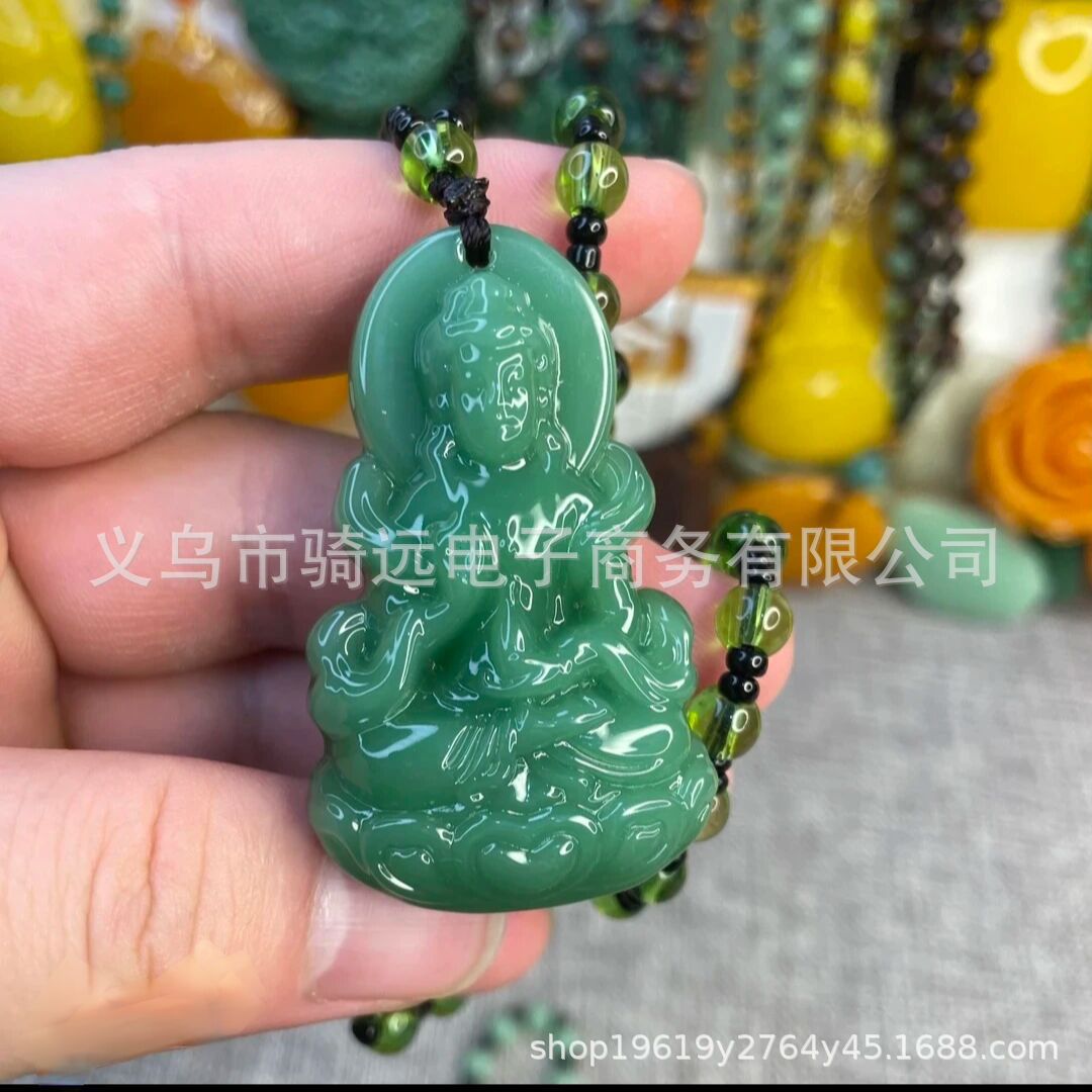 짙은 녹색 리본 관음 + 짙은 녹색 구슬 체인