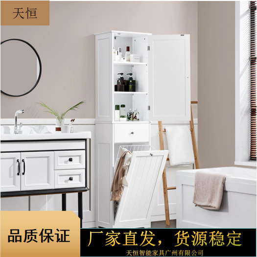 Casual Bathroom Cabinet Laundry Closet with Dirty Clothes Basket Tilted Laundry Closet with Upper Storage Cabinet Storage Can Be