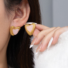 跨境轻奢风树脂爱心耳钉耳饰女欧美复古气质高级感不锈钢耳环批发