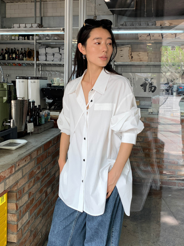 MOXI十三行女装2025秋季新款中长款衬衫女设计感小众长袖衬衣上衣|undefined