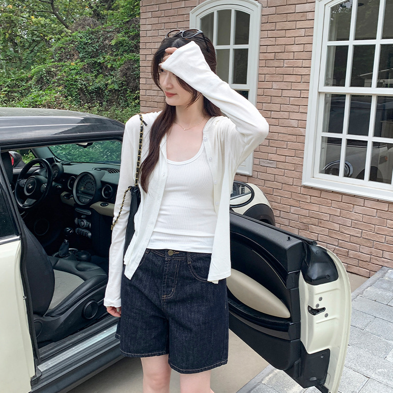 Korean Niche White Round Neck Long-Sleeved T-Shirt for Women 2025 Summer New Slim Slim Jacket Top Trendy