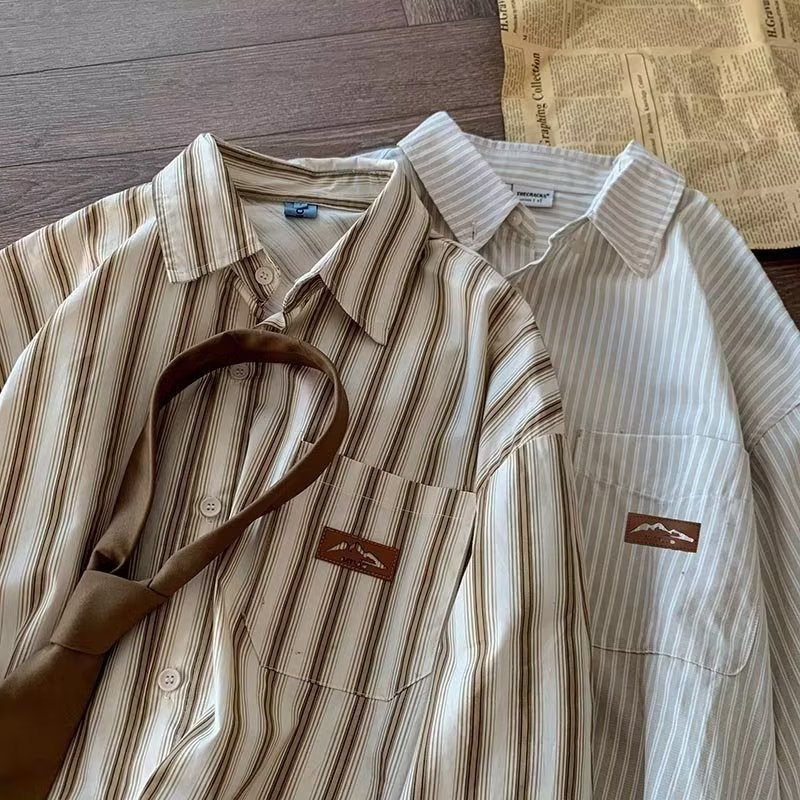 2024 letras camisa de manga larga estilo japonés Hong Kong ins camisa suelta niños tendencia de verano chaqueta casual de todo fósforo