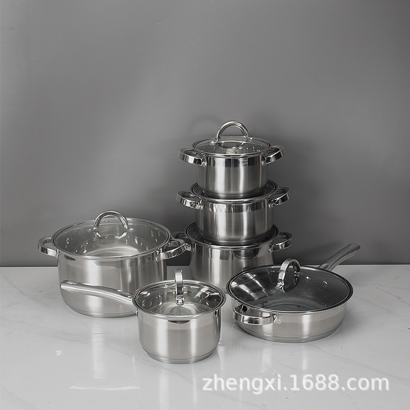 Conjunto de 12 piezas de cocina de acero inoxidable, cocina doméstica, cocina de aluminio, cubierta de vidrio, comercio exterior image 3