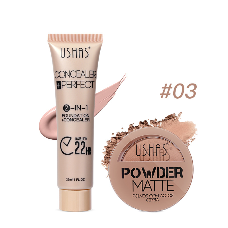 USHAS Cross-border spot maquillaje en polvo base líquida juego de combinación impermeable sin maquillaje para iluminar el tono de la piel Amazon